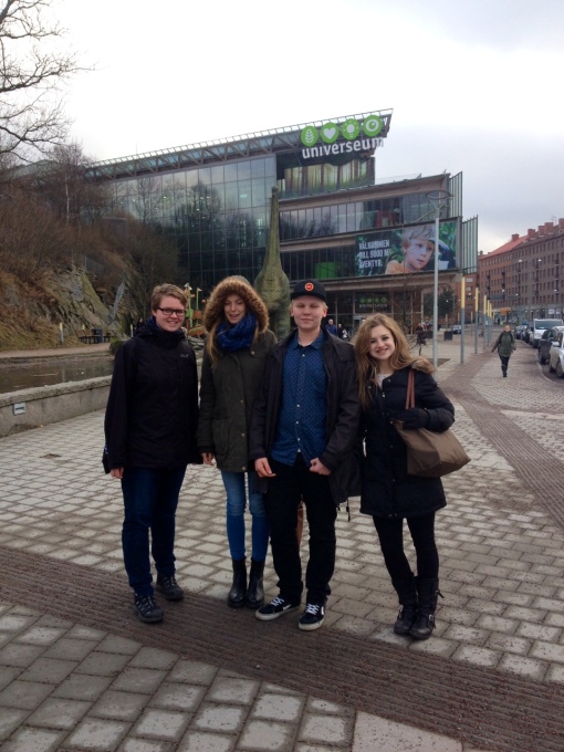 Me with the other exchange students standing outside the Museum. From left to right Ana (Germany),  Annaliese (Australia). Arttu (Finland). Me (America)