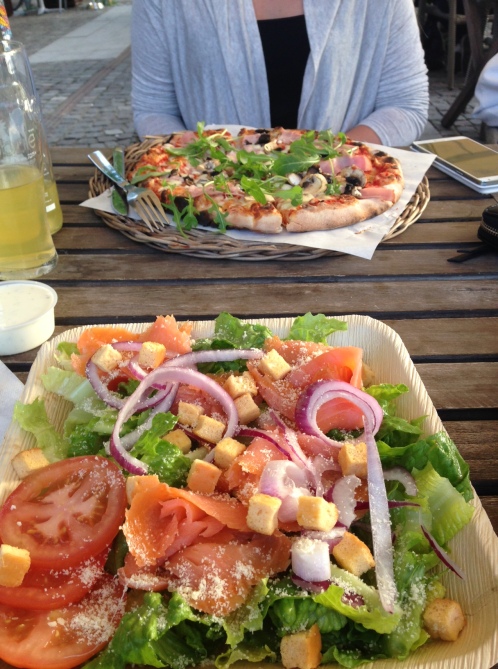 I had a really yummy salad, while my friend enjoyed a oven fired pizza!